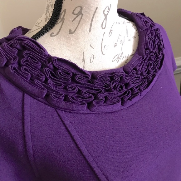 JONES NEW YORK  PURPLE RUFFLED NECKLINE DRESS Size 8 ( Medium) - Picture 6 of 14